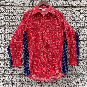 Vintage 70s Lee Paisley bandana pearl snap cowboy western shirt